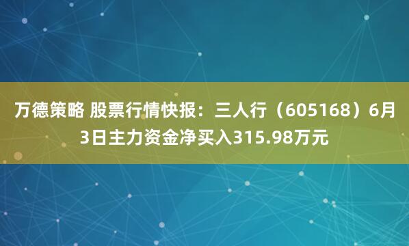 万德策略 股票行情快报:三人行(605168)6月3日主力资金净买入315.98万元