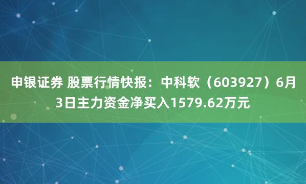 申银证券 股票行情快报:中科软(603927)6月3日主力资金净买入1579.62万元